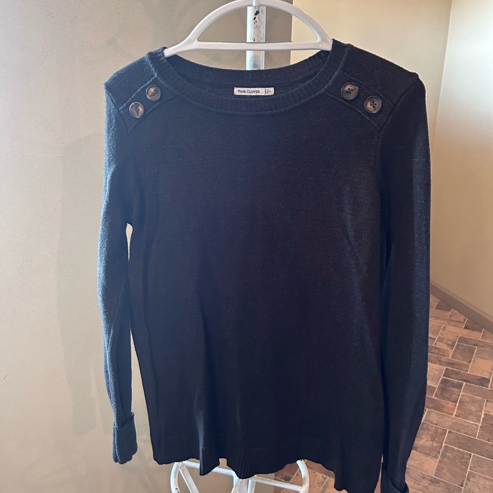 Green Button-Shoulder Sweater